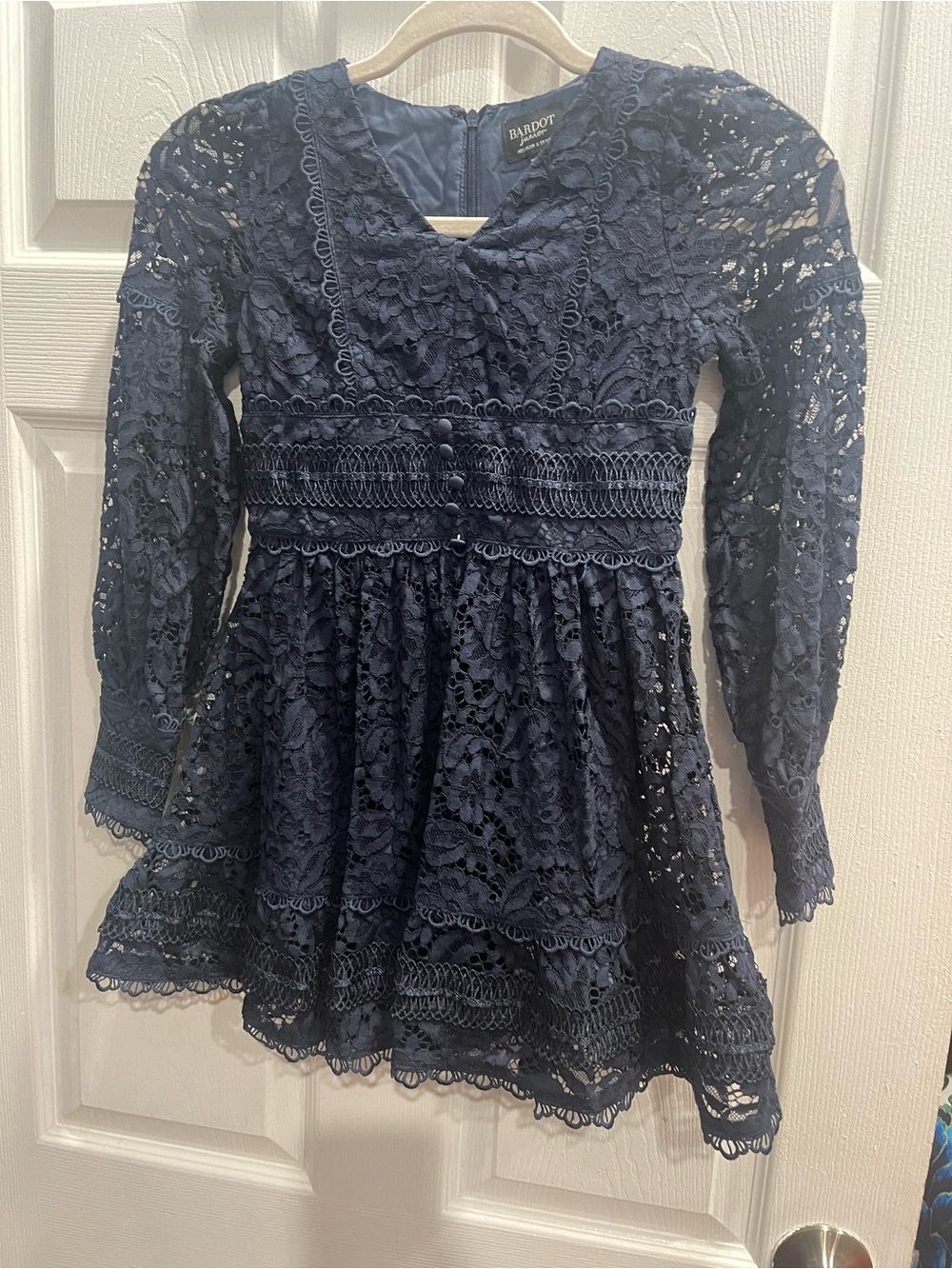 Bardot Navy Venice Lace Long-Sleeve Party Dress